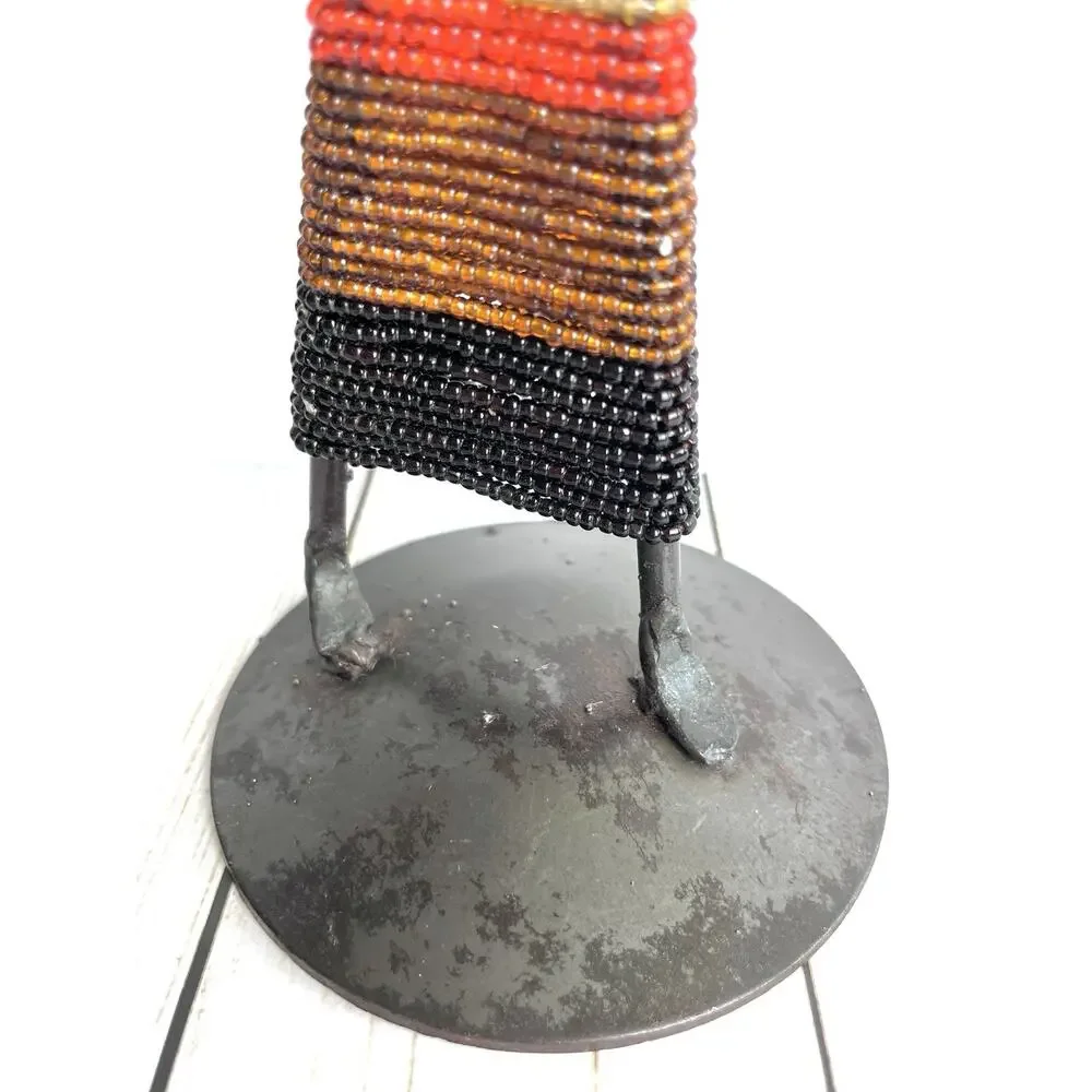 African Metal Beaded Candle Holder Sculpture Figurine Holds 2 Candles 15.5” Tall
